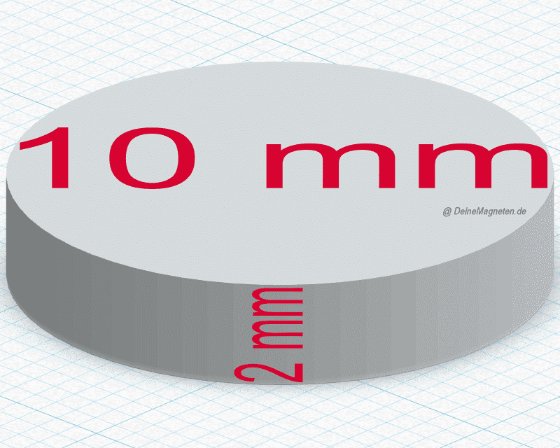 Scheibenmagnet als Grafik in der Dimension 10x2 mm