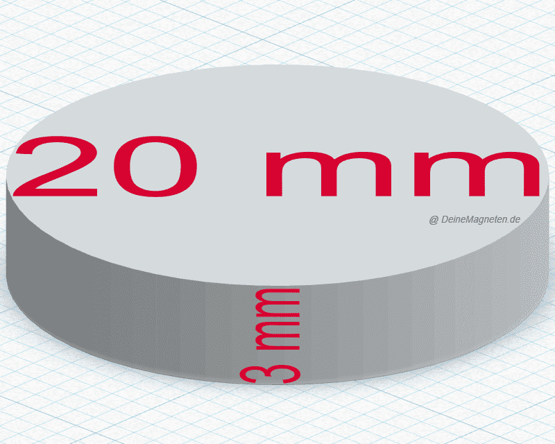 Neodym-Magnete Ø 20×3 mm N52 / NdFeB Rundmagnete (Scheibenform), vernickelte Supermagnete