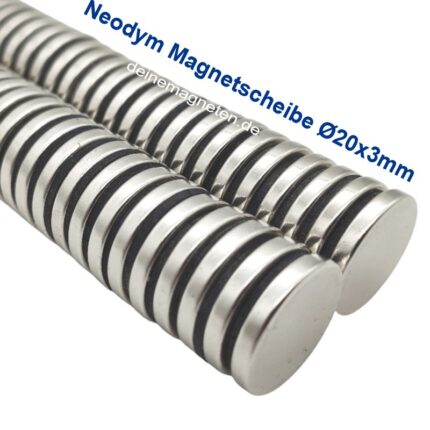 Neodym-Magnet Ø 20×3 mm N52 / NdFeB Rundmagnet (Scheibenform), vernickelt