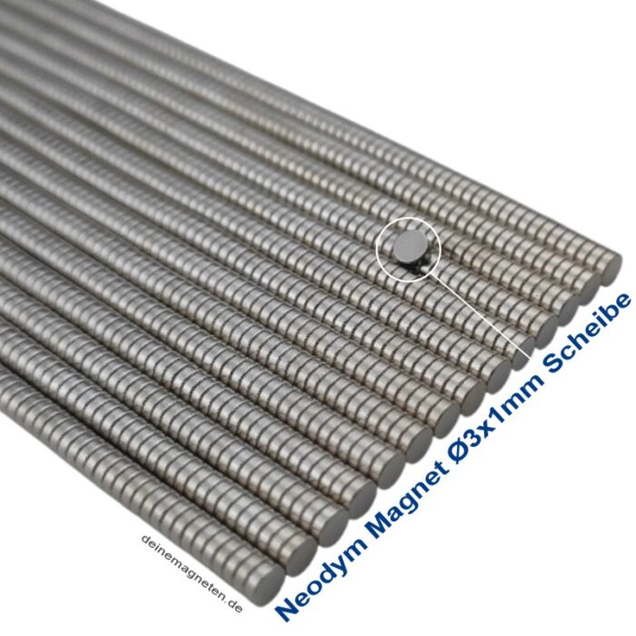 Neodym-Scheibenmagnet Ø3x1mm N52 | sehr flache Mini-Magnete mit Superkräften