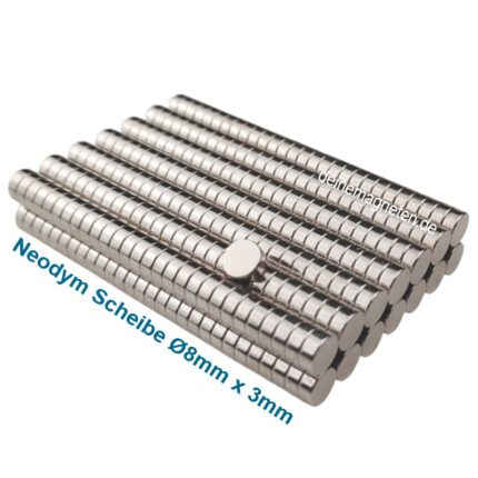 Neodym Magnet Ø8×3 mm Scheibe | N52, Nickel