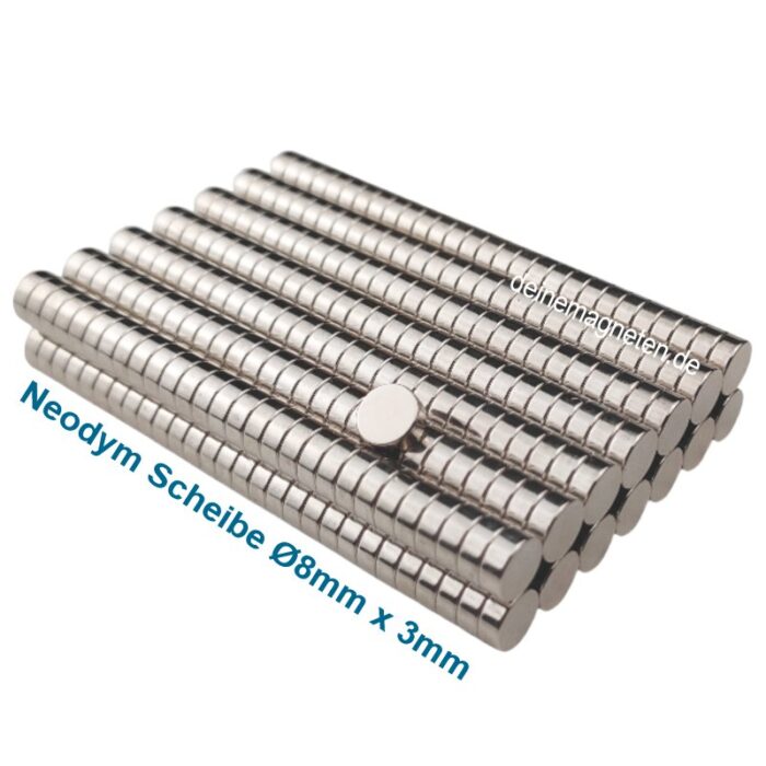 Neodym Magnet Ø8×3 mm Scheibe | N52, Nickel