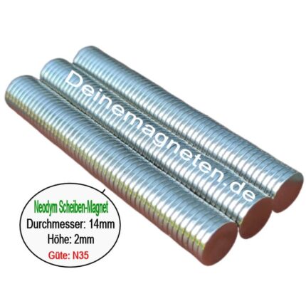 Neodym Magnet-Scheibe 14x2 mm N35-Güte Runde Super-Magnete