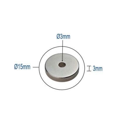 Neodym Ringmagnet Ø15x3mm mit Ø3mm Loch - Supermagnet N35-Güte
