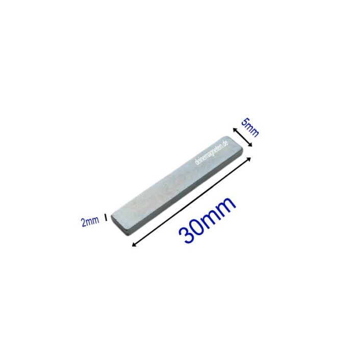 Quader 30x5x2mm Neodym N35 Magnet, Blockmagnet verzinkt