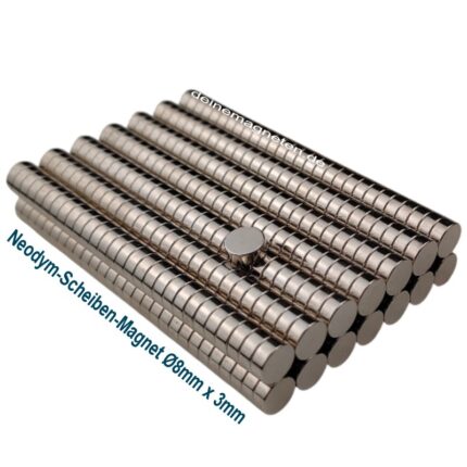 Neodym Rundmagnet 8x3mm, Starker NdFeB N38 Scheibenmagnet, Nickelbeschichtung