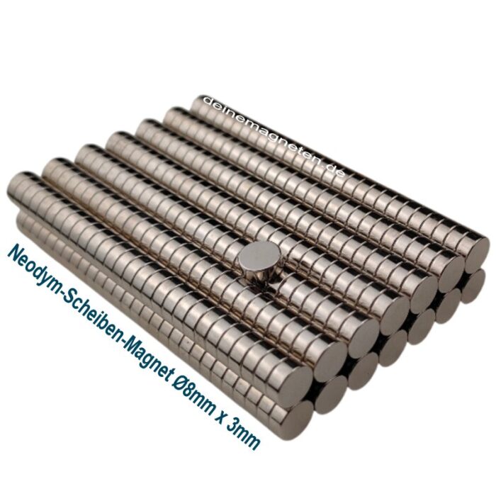 Neodym Rundmagnet 8x3mm, Starker NdFeB N38 Scheibenmagnet, Nickelbeschichtung