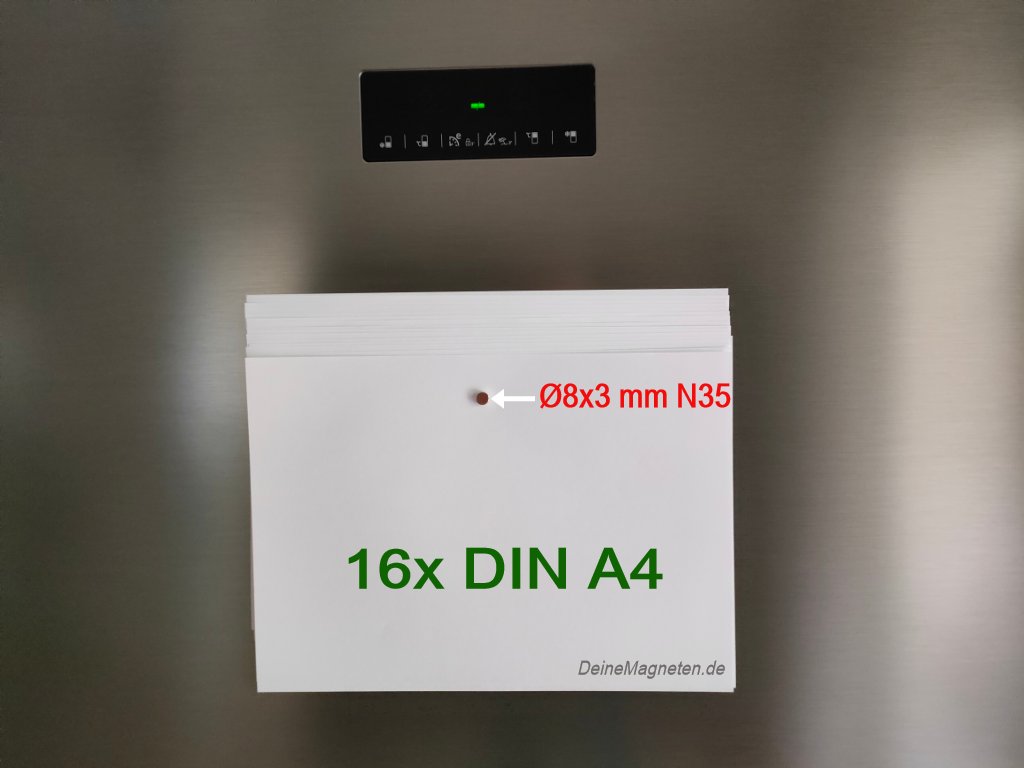 Neodym Rundmagnet 8x3mm, Starker NdFeB N35 Scheibenmagnet, Nickelbeschichtung