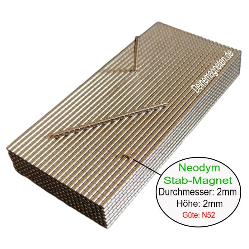 Kleiner Stabmagnet 2x2mm in N52 Qualität, Mini-Magnet, Starker NdFeB Rund