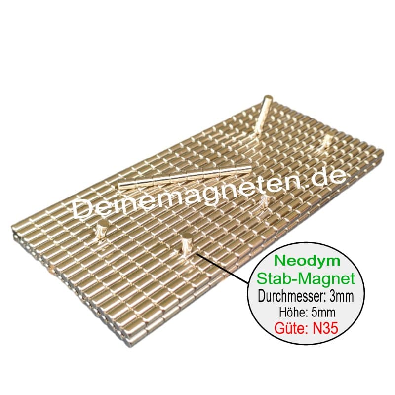 Kleine Neodym Ø3x5mm Stabmagnete, Mini-Supermagnete N35-Stark