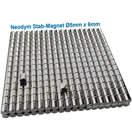 Neodym Magnet 5x6mm N35 Stab, Rund, Vernickelt, max °80