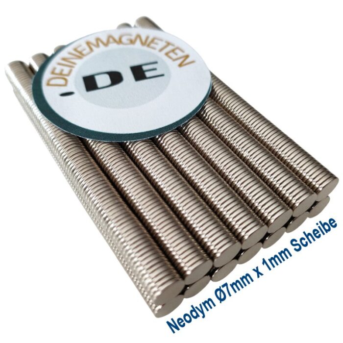 Neodym Magnet Ø7x1mm Scheibe/Rund, Kleinmagnet sehr flach/dünn, N35 NdFeB