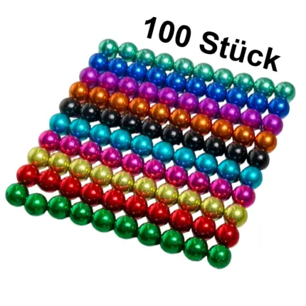 Magnetkugel 5mm (100 Stück), Bunte starke Kugelmagnete, Kleine magnetische Bälle