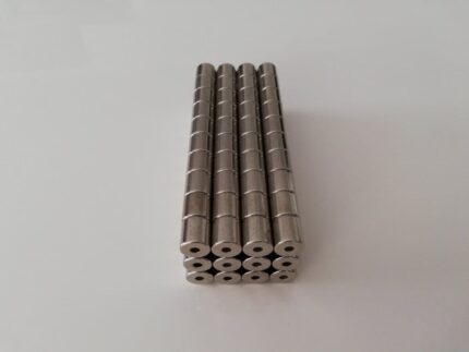 Neodym Ringmagnet 10x10mm mit 3mm Bohrung, Starkmagnete, N45, Rund, Nickelbeschichtet