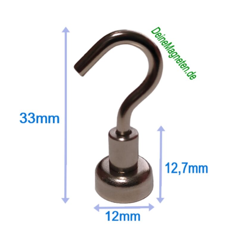10x Magnethaken Ø12mm Neodym Magnet mit Haken, Starker Hakenmagnet 3kg Zugkraft