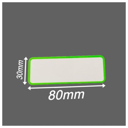 Magnetisches Etikett 80x30mm Weiß, Dunkel-Grüne Umrandung, Abgerundete Ecken, Lagerschild, Magnetstreifen