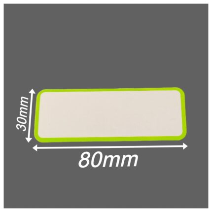 Magnetisches Etikett 80x30mm Weiß, Hell-Grüne Umrandung, Abgerundete Ecken, Lagerschild, Magnetstreifen