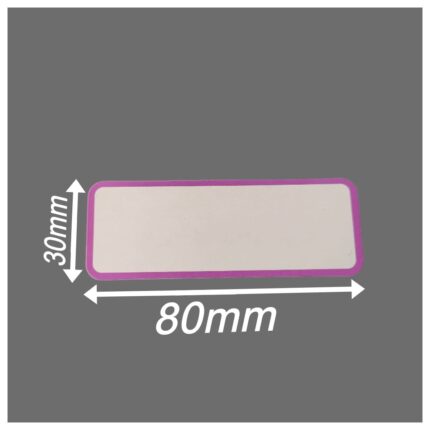 Magnetisches Etikett 80x30mm Weiß, Lila Umrandung, Abgerundete Ecken, Lagerschild, Magnetstreifen