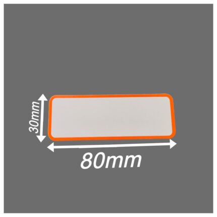 Magnetisches Etikett 80x30mm in Weiß (Umrandung Orange) und abgerundeten Ecken, Lagerschild beschreibbar