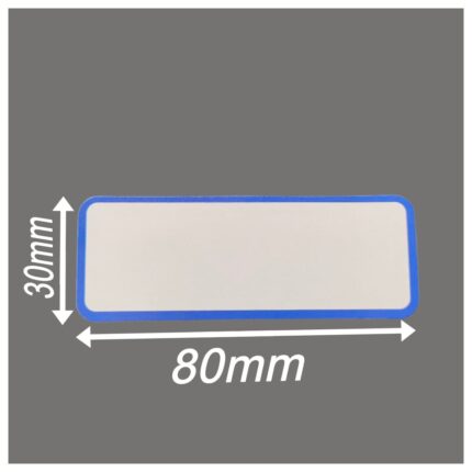 Magnetisches Lagerschild 80x30mm in Weiß mit Dunkelblauem Rand und abgerundeten Ecken, Magnet-Etikett beschreibbar