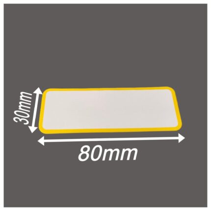 Magnetisches Etikett 80x30mm in Weiß mit Gelber Umrandung und abgerundeten Ecken