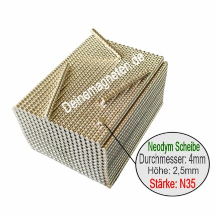 Neodym 4x2,5mm N35 Scheiben-Magnete, NdFeB Supermagnet Klein Rund