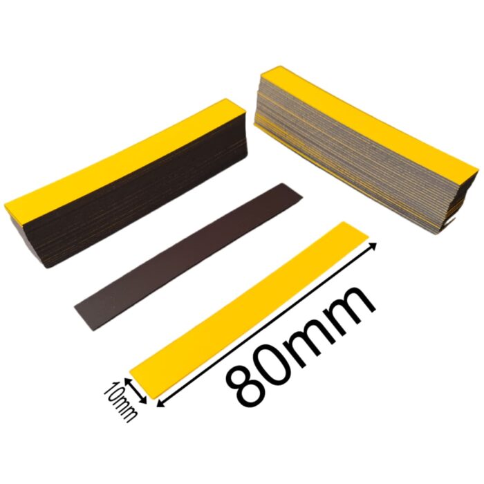 Magnetschilder Gelb 80mm Länge x 10mm Breite, Lagerschilder, Magnetetiketten, Regal-Kennzeichnung