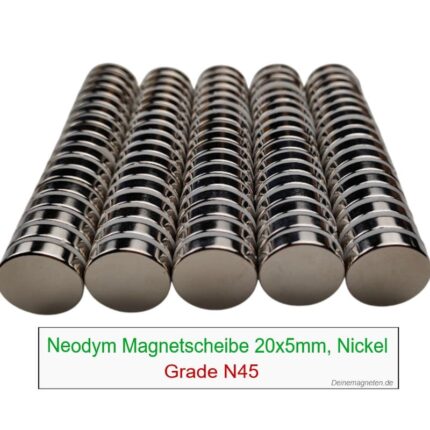 Neodym Magnet 20x5mm N45 Scheibe/Rund, NdFeB Supermagnet