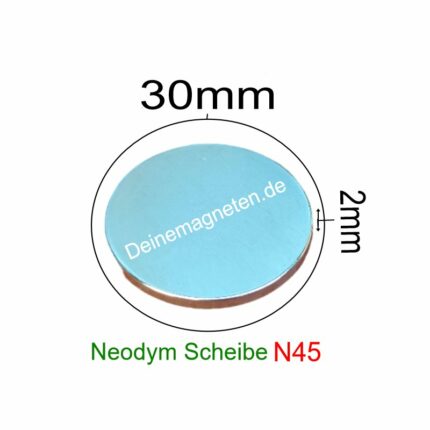 Neodym 30x2mm N45 NdFeB Rund-Magnet NiCuNi Supermagnet