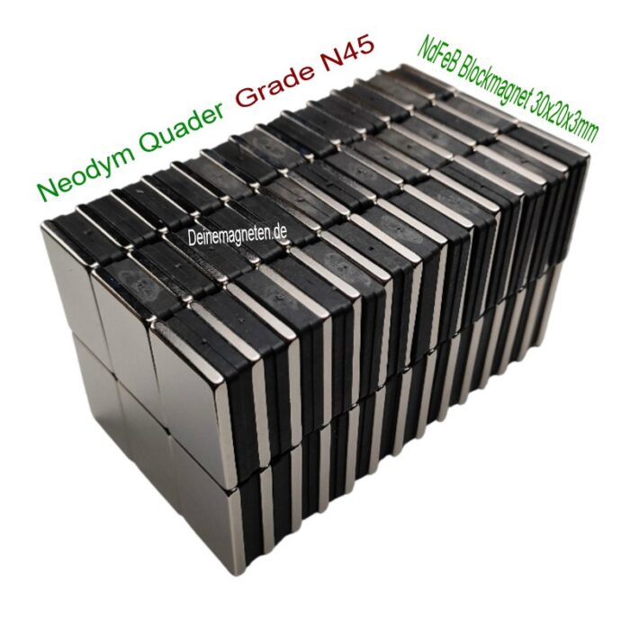 Neodym Quader 30x20x3mm Magnet N45, Permanentmagnet NdFeB NiCuNi