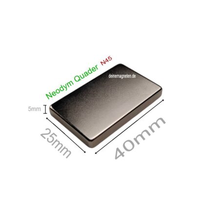 Neodym Quader 40x25x5mm Magnet N45, NdFeB Block-Magnet NiCuNi