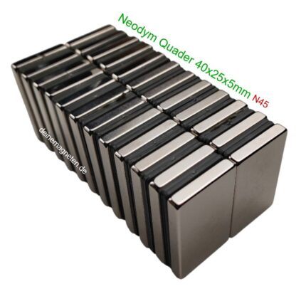 Neodym Quader 40x25x5mm Magnet N45, NdFeB Block-Magnet NiCuNi