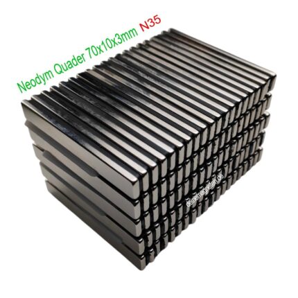 Neodym Quader 70x10x3mm Magnet, NdFeB Blockmagnet N35 Nickel