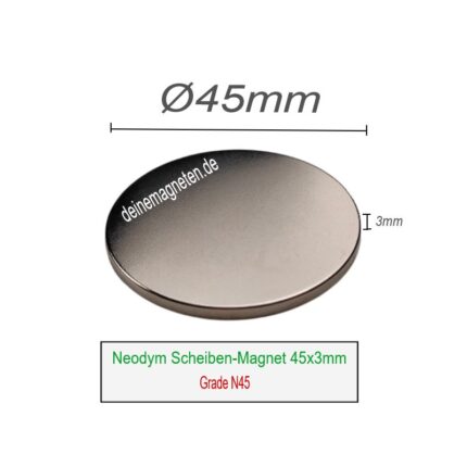 Neodym Magnet 45x3mm Scheibe N45, NdFeB Rundmagnet