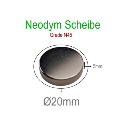 Neodym Magnet 20x5mm N45 Scheibe/Rund, NdFeB Supermagnet