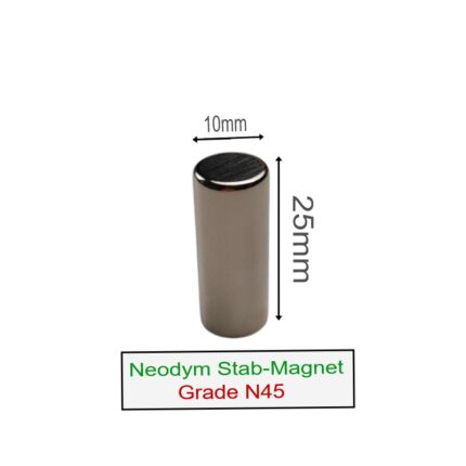 Neodym Stab 10x25mm N45 Magnet, Permanentmagnet Rund Vernickelt