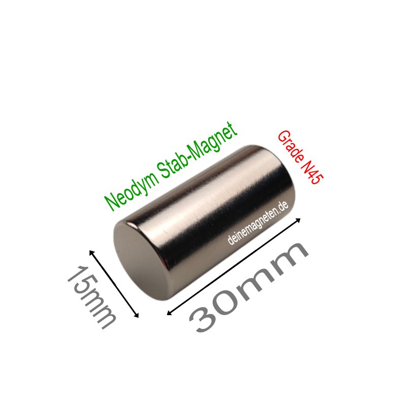 Neodym 15x30mm N45 Stab Magnet, NdFeB Permanent-Magnet Rund