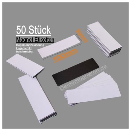 Magnet-Etikett 100x30mm 1mm Dick (50 Stück), Lagerschild, Regalkennzeichnung