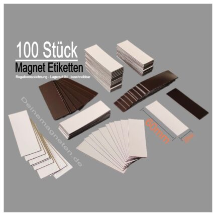 Magnet-Etiketten 60x20mm, 1mm Dick (100 Stück), Lagerschild, Regalkennzeichnung
