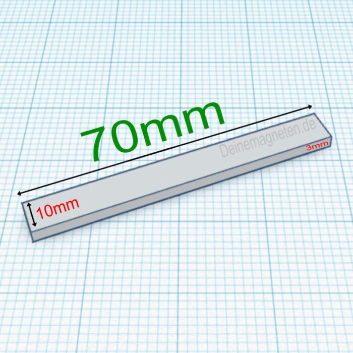 Neodym Quader 70x10x3mm Magnet, NdFeB Blockmagnet N35 Nickel