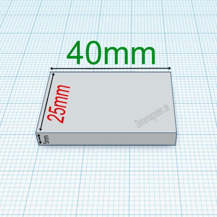 Neodym Quader 40x25x5mm Magnet N45, NdFeB Block-Magnet NiCuNi