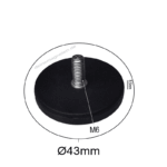 Neodym-Magnetsystem gummiert mit M6-Außengewinde – Ø43 mm | 6,5mm/21mm Höhe, schwarz