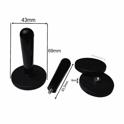 Neodym-Magnetsystem gummiert mit Griff, M4-Innengewinde – Ø43 mm | 69 mm Höhe, schwarz Neodym-Magnetsystem gummiert mit Griff, M4-Innengewinde – Ø43 mm | 69 mm Höhe, schwarz