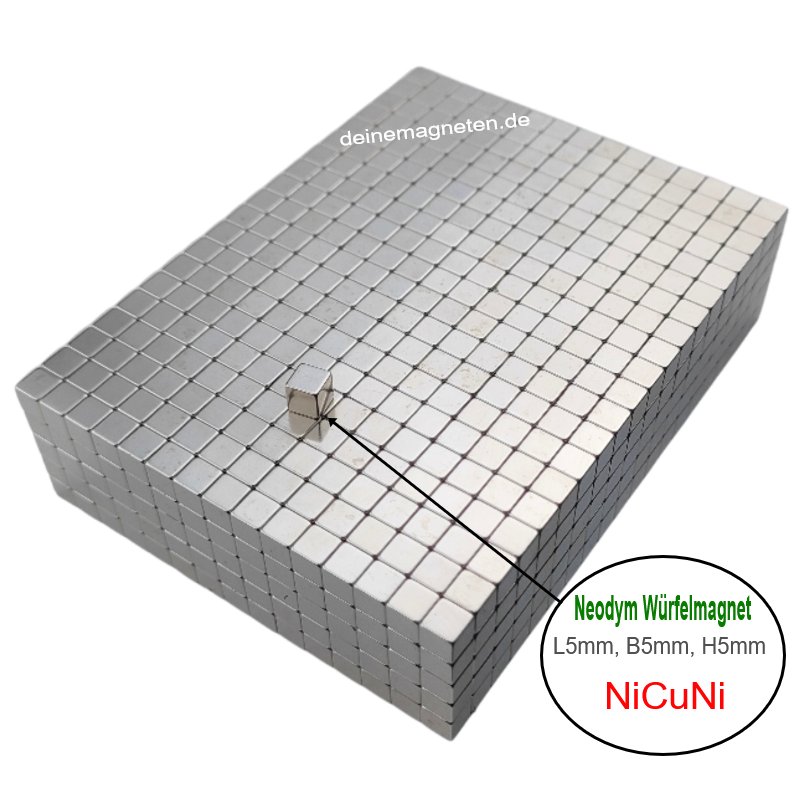 Neodym Würfelmagnet, 5mm x 5mm x 5mm, N35