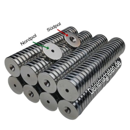 Neodym Ringmagnet 20x3x3mm N45 – Scheibe mit Bohrung/Loch und Senkung (Südpol)
