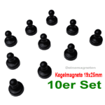 Kegelmagnet 19mm x 25mm mit Neodym-Magnet-Kern, Schwarz (10er Set)