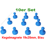Kegelmagnet 19mm x 25mm mit Neodym-Magnet-Kern, Blau (10er Set)