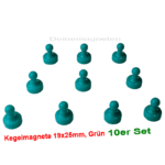 Kegelmagnet 19mm x 25mm mit Neodym-Magnet-Kern, Grün (10er Set)