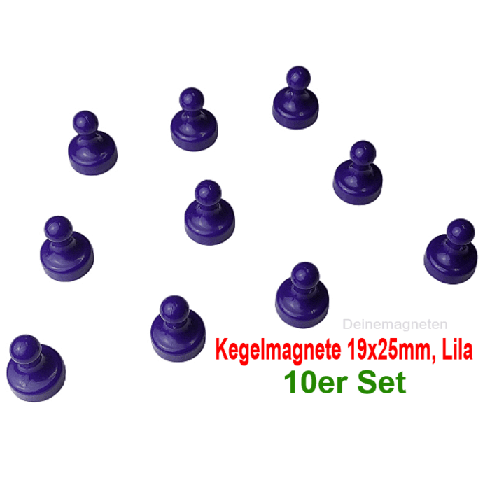 Kegelmagnet 19mm x 25mm mit Neodym-Magnet-Kern, Lila (10er Set) Kegelmagnet 19mm x 25mm mit Neodym-Magnet-Kern, Lila (10er Set)