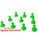 Kegelmagnet 19mm x 25mm mit Neodym-Magnet-Kern, Neon-Grün (10er Set)